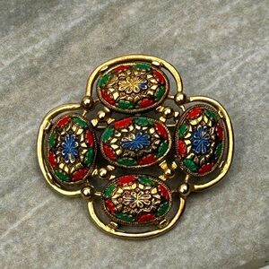 VINTAGE 70s Does Art Deco Colorful Bohemian Brooch Sarah Coventry Pin